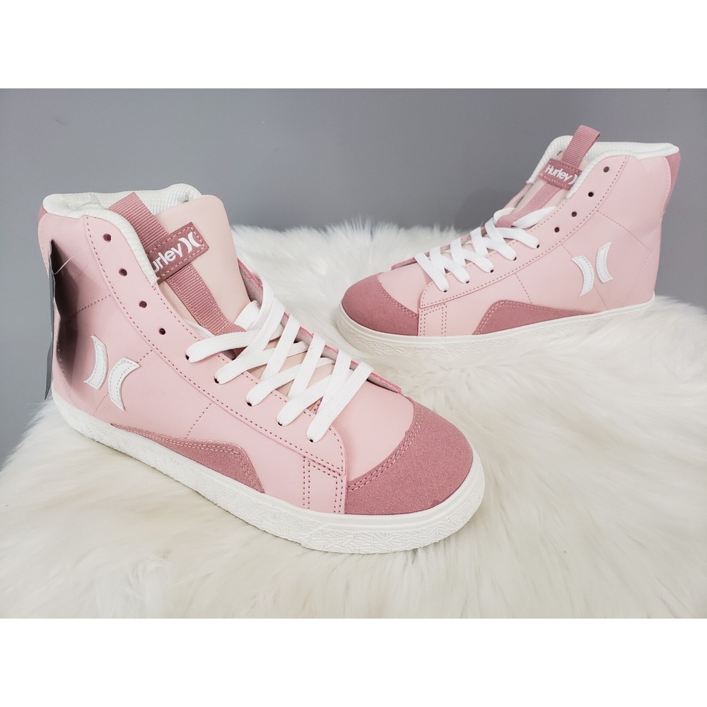 NEW 7.5 Hurley Pink Cognac HURLEY Break High Hi Top‎ Lace-Up Skater Shoe Mauve